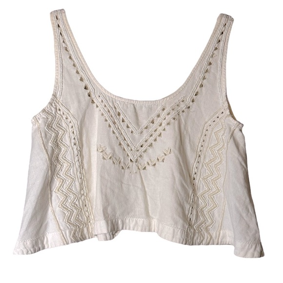 Urban Outfitters Kimchi Blue Sleeveless Beaded Crop‎ Top Size XS Cotton/Linen - Picture 6 of 9